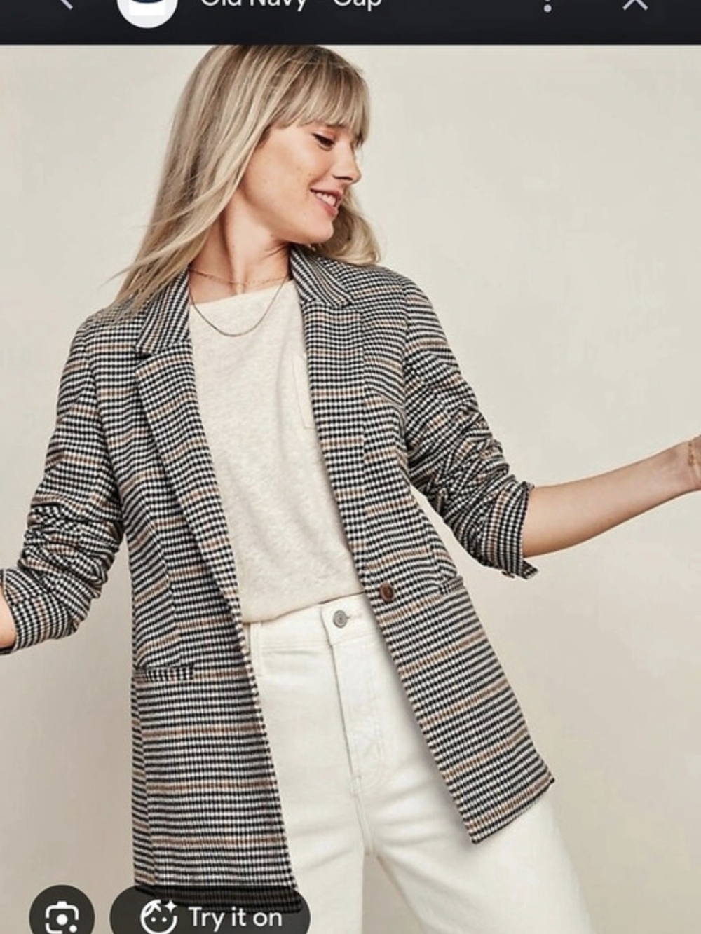 Old Navy Oversized Patterned Blazer for Women Oversized Houndstooth Blazer White
